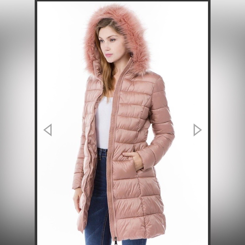 NWT Sweet Look Mauve Faux‎ Fur-Trim Belt Quilted Parka Size S
